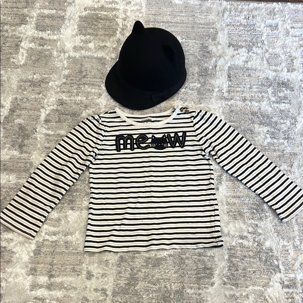 Bundle 🛍️Gymboree Cat Ear Hat&Striped Kids meow Shirt fall winter outfit size:3T